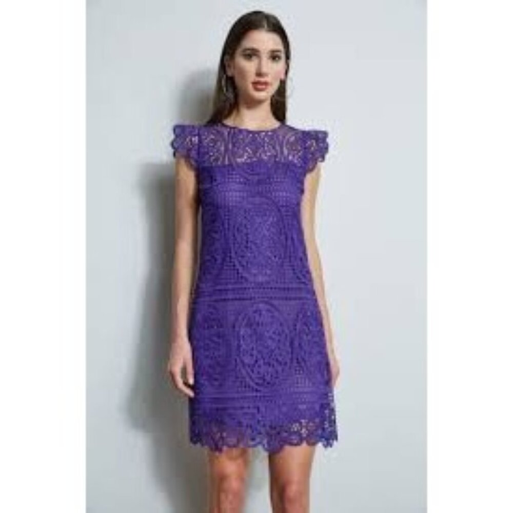 Elie Tahari Plum Lace Fit & Flare Sleeveless Dress Size 16 Elegant Design